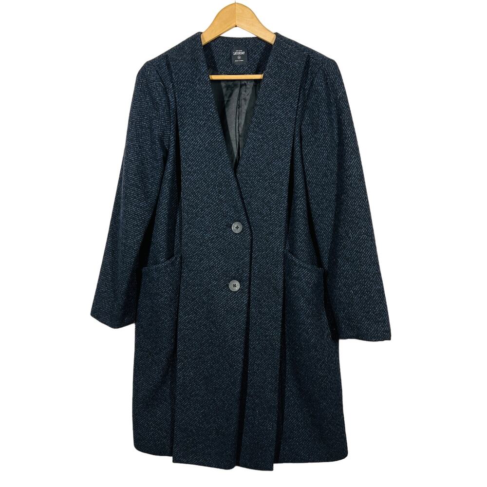 Kate Spade Saturday Wool Pea Coat Jacket 2 Button Black Blue - M